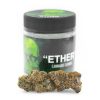 Resinous, deep purple and green buds of the premium Ether Runtz strain heavily coated in white crystal trichomes from Top THC Shop.