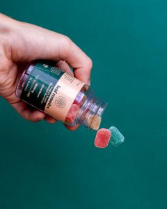 A container of high-potency Leaf Remedys 1500mg Mixed natural flavors vegan gummies from Top THC Shop.