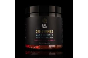 A bottle of premium Pure Craft CBD nano-emulsified tincture from Top THC Shop.