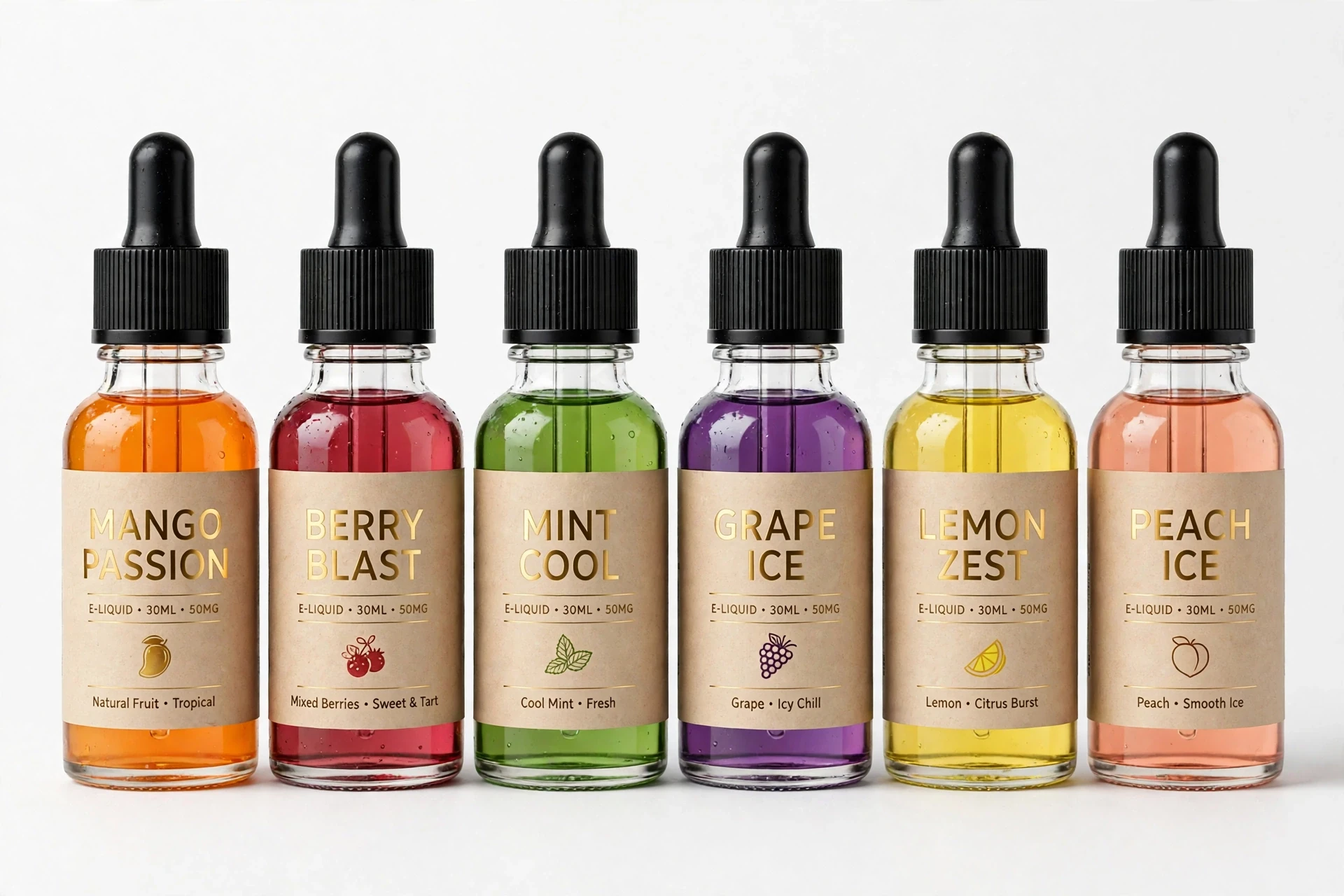 Premium vape juice collection with e-liquid flavors including mango passion, berry blast and mint cool at TopTHCShop USA