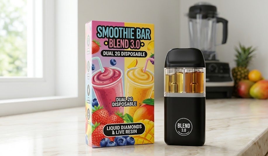 A close-up view of an authentic Smoothie Bar Blend 3.0 countertop mixer showing its illuminated control screen and heavy-duty polycarbonate pitcher.